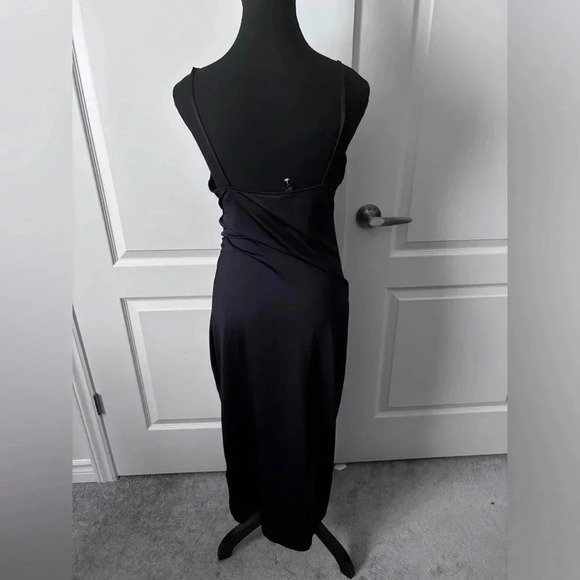 NWOT | Divided H&M | Side-ruched Black Spaghetti Strap Midi Dress | Size L - Picture 7 of 9